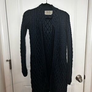 Aran Sweater Market 100% Merino Wool Cable Knit Long Cardigan – Made in Ireland